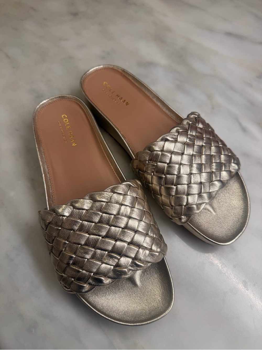 Cole Haan Metallic Woven Leather Slide Sandals